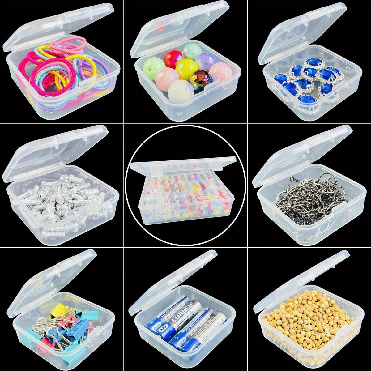 Bead Organizer Kit 30pcs Transparent Plastic Storage Boxes with Flip Lids for Jewelry Making, Beading, Craft Supplies, Small Parts & DIY Projects – Rectangular Stackable Containers