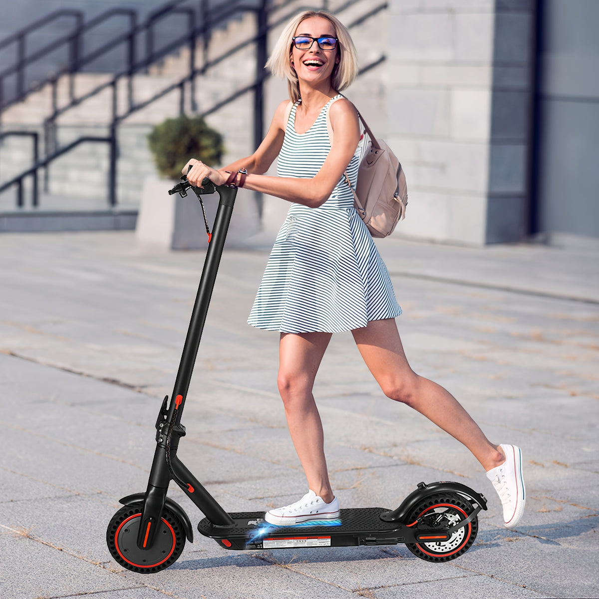 Foldable Adult Electric Scooter 350W Motor - 8.5 Inch Tires, Up to 21 Miles Range, 3 Speed Modes, LED Display, Front Headlight, High-Capacity Lithium Battery - Black (19 or 21 Mile Range)