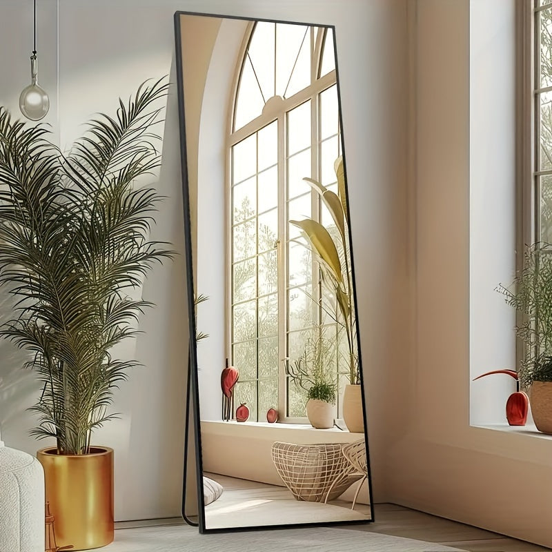 Full Length Floor Mirror with LED Lights - Arched & Rectangle Top, Aluminum Frame, 71" Standing Dressing Mirror for Bedroom & Living Room, Black Gold White, 5mm Tempered Glass