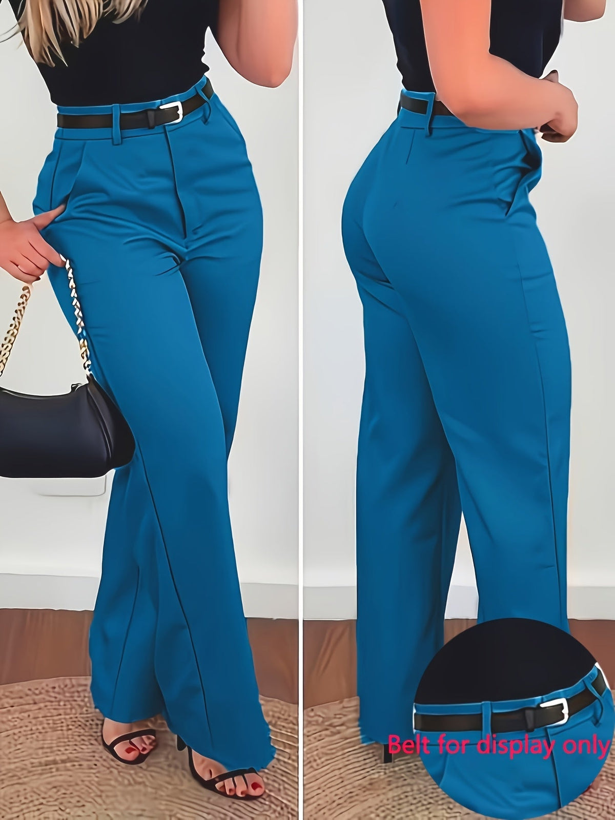 Women's Elegant Solid Color Trousers Machine Washable Office Casual Wide Leg Pants with Pockets S-XXL Dark Gray Burgundy
