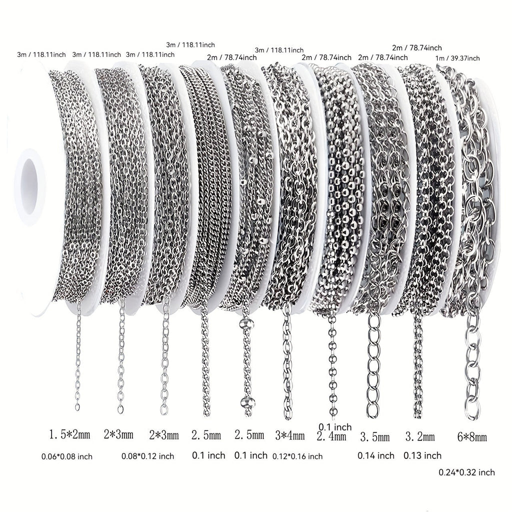 304 Stainless Steel Chain Jewelry Making Kit 10 or 15 Rolls 74-75 Feet with Lobster Clasp Toggle Clasp Set for DIY Bracelets Necklaces Anklets Handmade Jewelry Supplies Gold Rose Gold