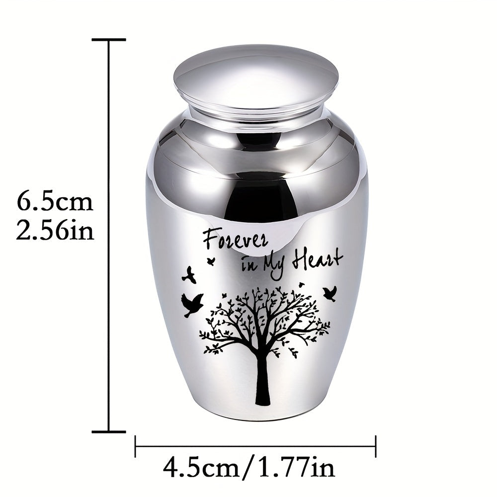 Customizable Mini Cremation Urn for Human and Pet Ashes - Tree of Life Aluminum Alloy Small Keepsake Urn, Personalized Memorial Ashes Container Forever in My Heart, Multiple Lid Colors