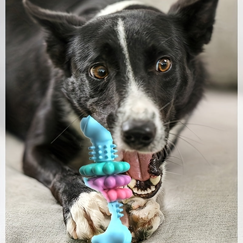 Dog Chew Bone Toy for Aggressive Chewers Durable Thermoplastic Rubber Teeth Cleaning Training Chew Toy for Small Medium Dogs Boredom Relief Geometric Pattern Random Color