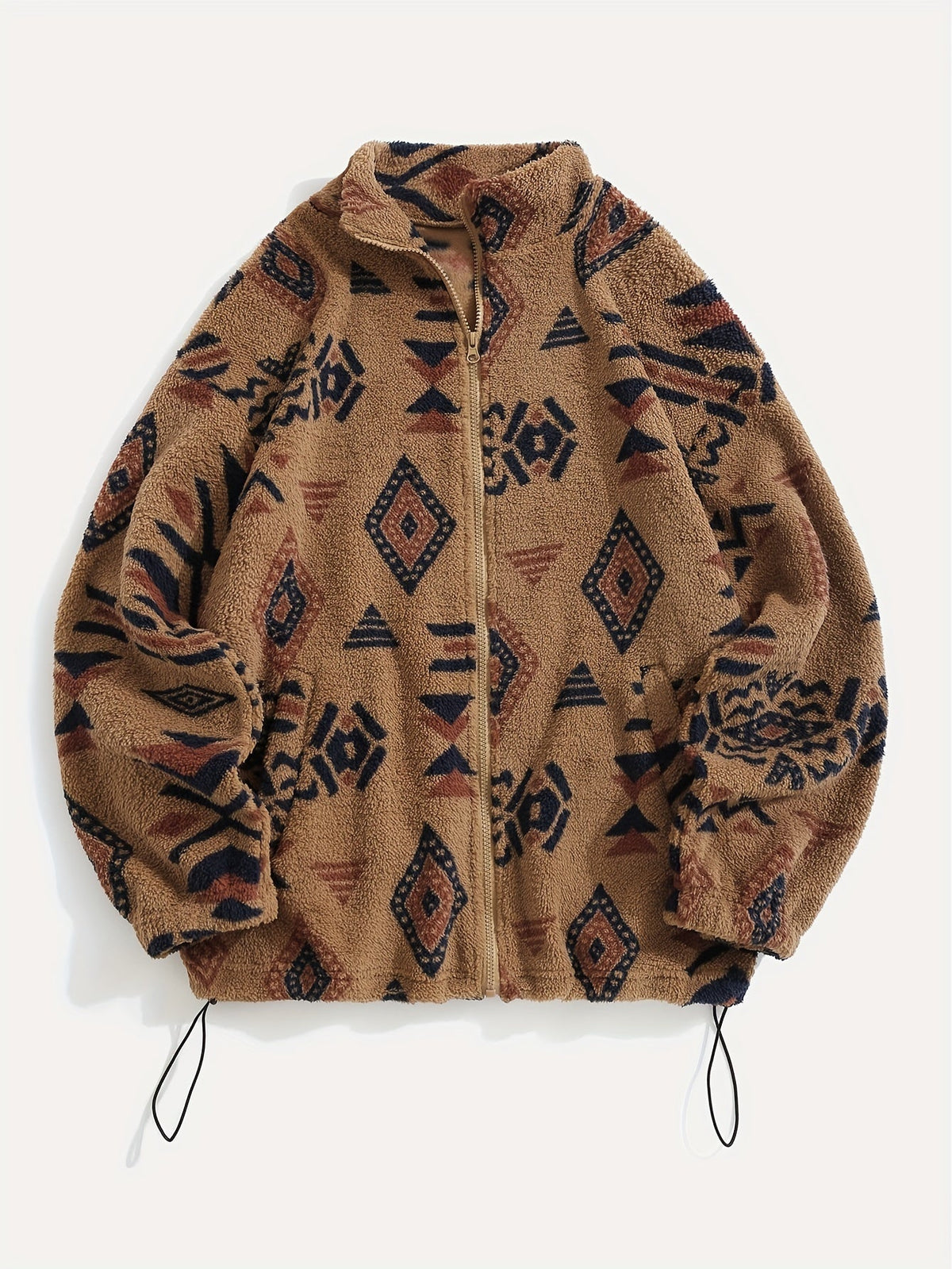 Ethnic Print Zip-Up Jacket Women's Microfleece Plush Zip-Up Jacket Tribal Pattern Fall Winter Coat with Zipper Closure High Elasticity Fleece Outerwear