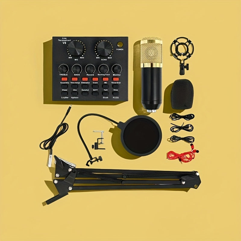 BM-800 Podcast Recording Studio Bundle with Live Sound Card, Voice Changer & Earphones – Complete Audio Interface Kit for Streaming, Vlogging & Live Broadcast, Multiple Models Available