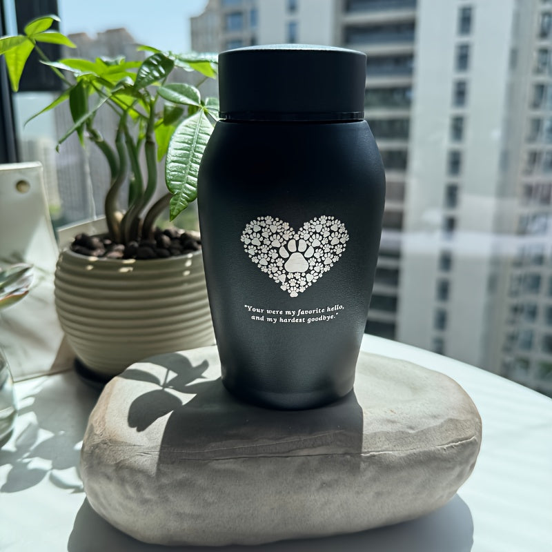 Pet Urn for Ashes Large Capacity – Stainless Steel Dog & Cat Memorial Urn with Heart Paw Print, Secure Seal Keepsake Cremation Urn, 4 Colors: Gray, Gold, Blue, Black