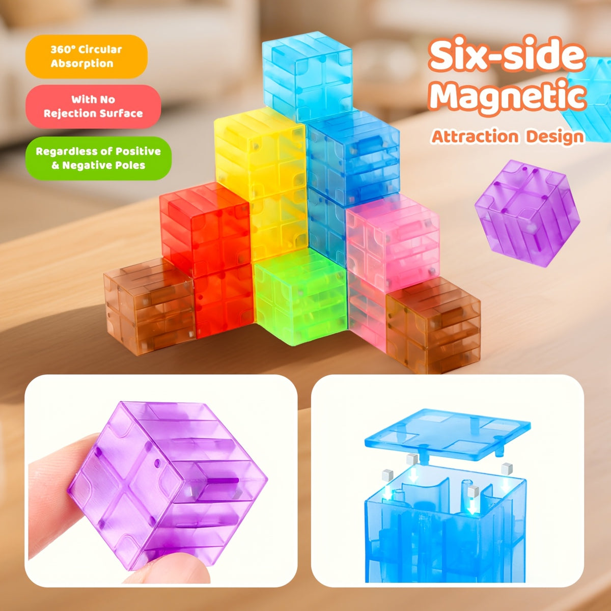 Magnetic Building Blocks 100 Pieces - Transparent Colorful Magnetic Cubes STEM Construction Toy, Creative Stacking Shape Tiles for Kids, Educational Gift for Boys & Girls, Birthday Christmas Halloween