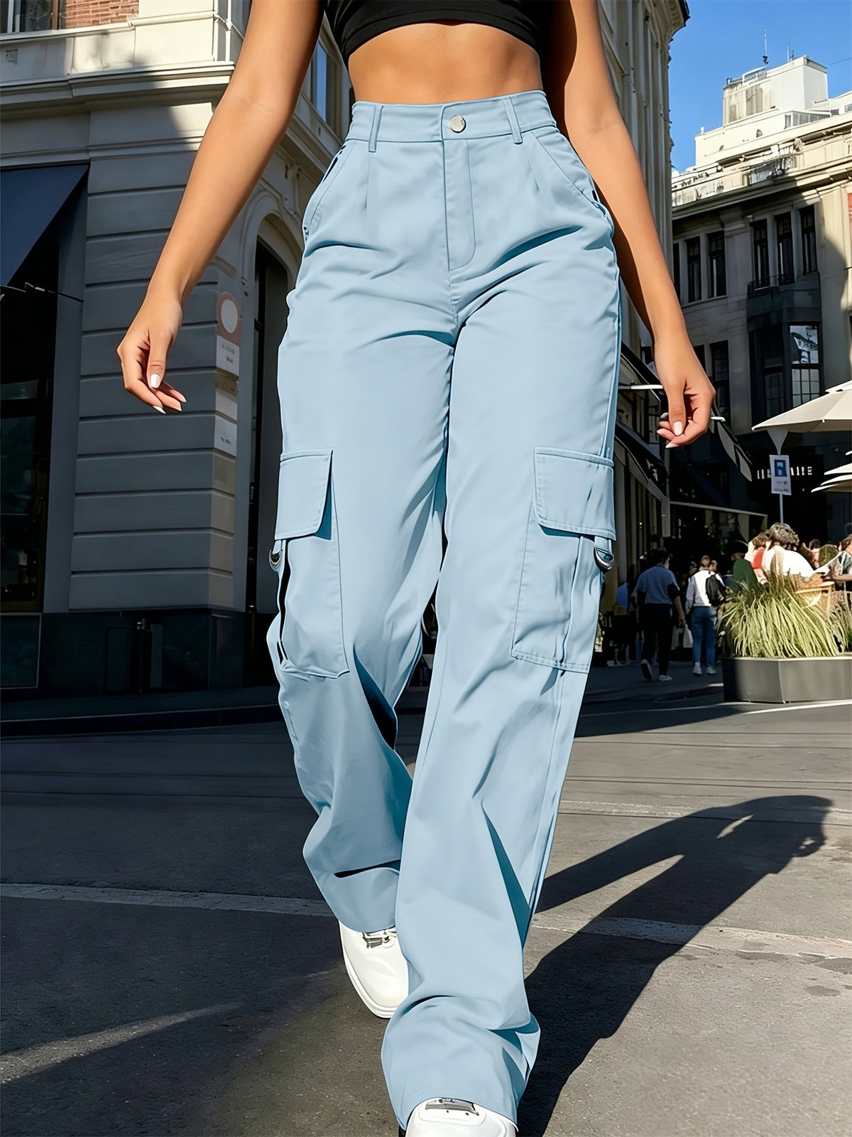 Women's High-Waist Cargo Jogger Pants Quick-Dry Lightweight Drawstring Waist Multi-Pocket Casual Wide-Leg Trousers for Women XS-XXL 7 Colors