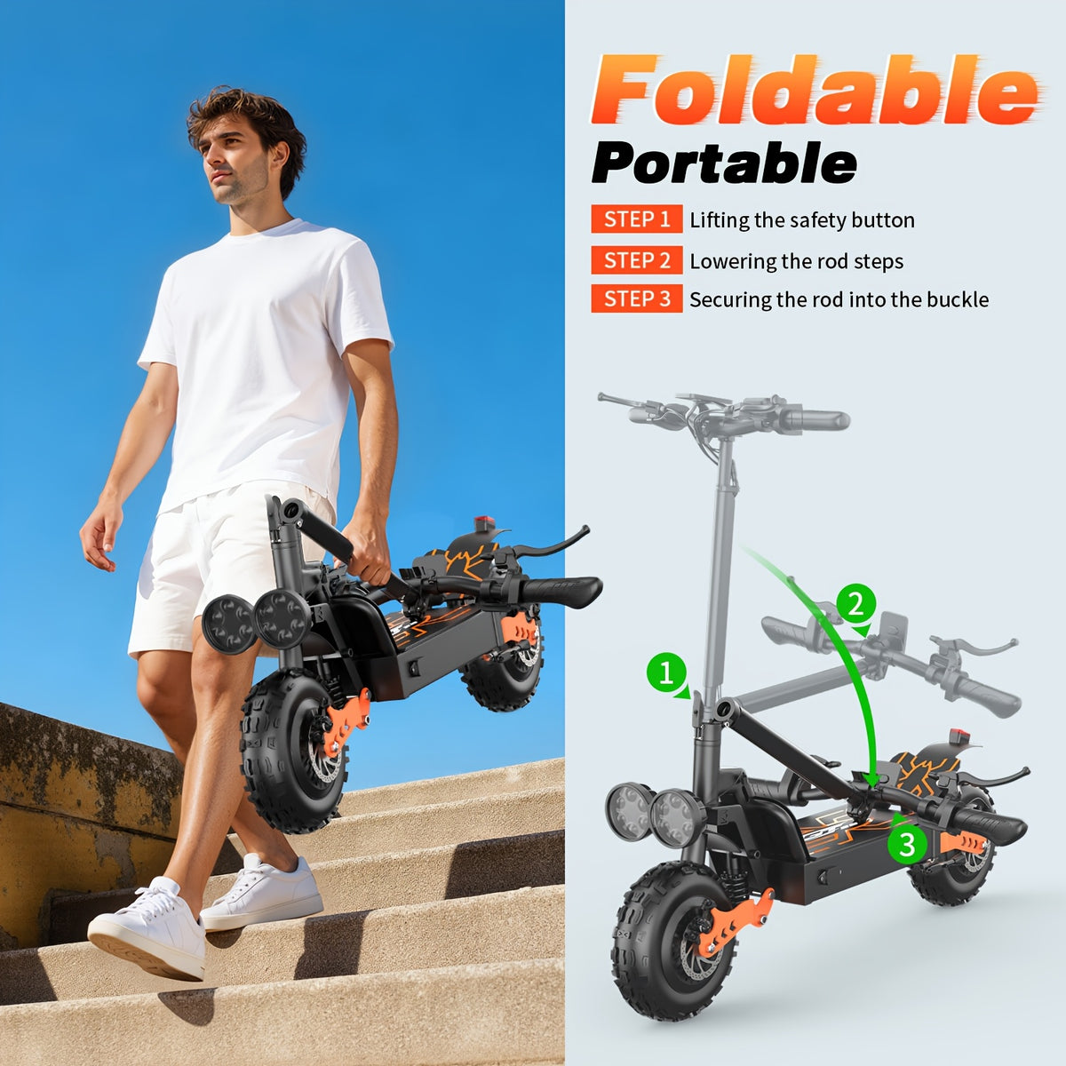 Electric Scooter for Adults 749W Motor 55 Miles Range – 48V 30Ah Battery, 11" Off-Road Tires, Full Suspension, Long Distance Commuter & Trail E-Scooter for Heavy Duty Riders GT26 / GT28