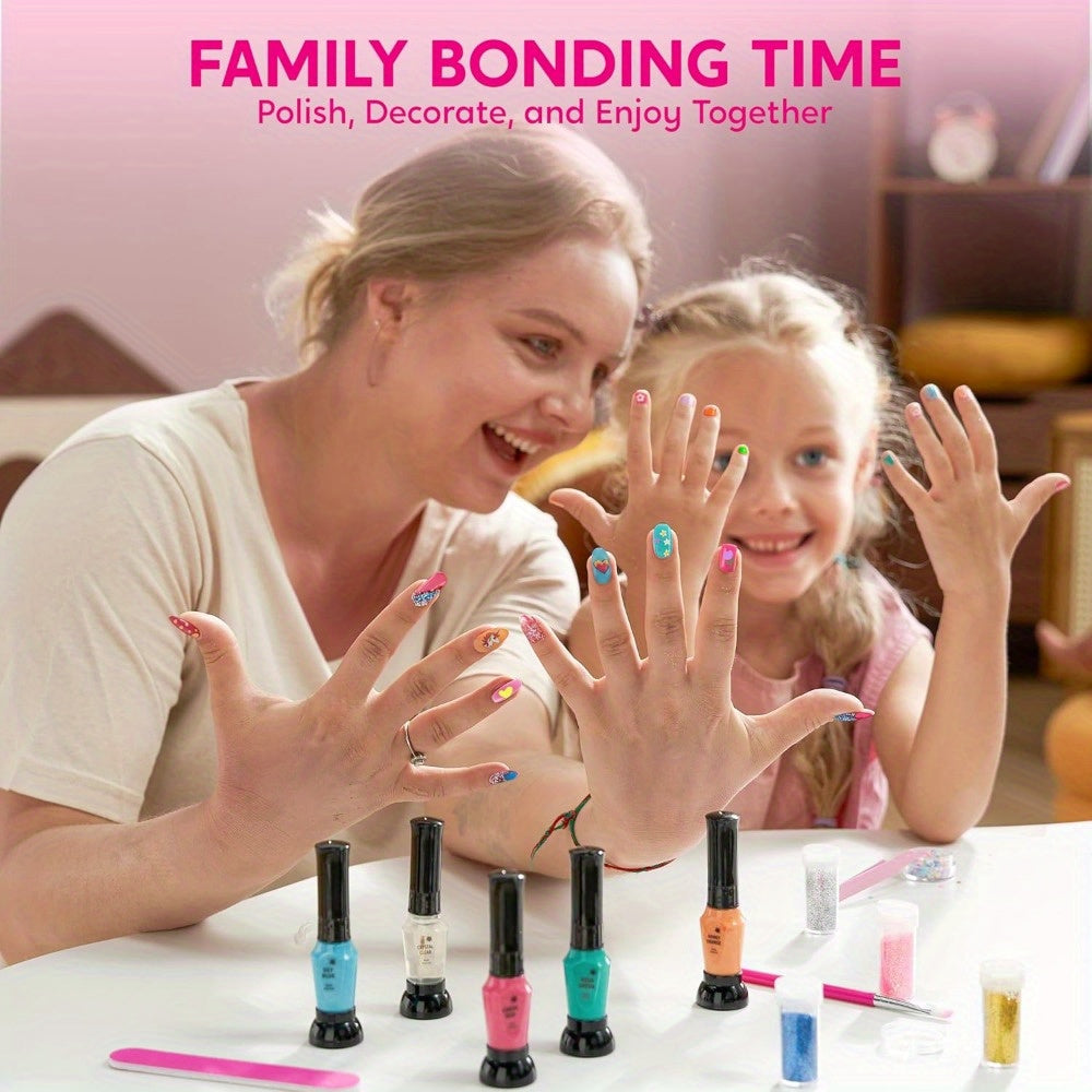 Kids Nail Art Kit for Girls Non-Toxic Nail Polish Set with Glitter Stickers Sequins 220+ Designs 6 Color Pens Children Nail Studio Birthday Christmas Gift Ages 7 and Up