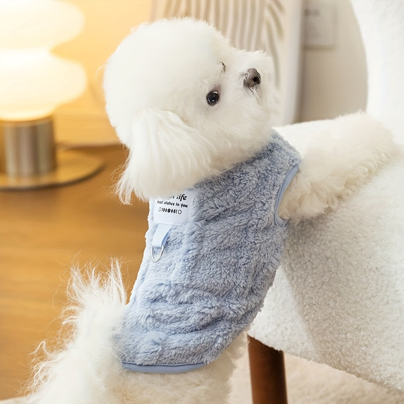 Dog Fleece Vest for Fall Winter Solid Color Easy Pull-On Two-Leg Pet Sweater Warm Dog Clothes for Small Medium Dogs Cats Cold Weather Apparel