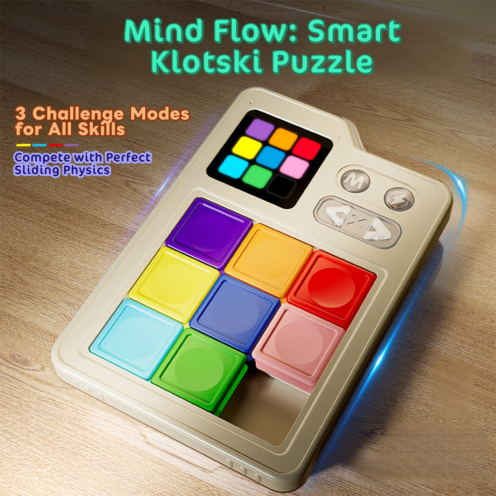 Electronic Klotski Brain Teaser Game Console Huarong Dao Puzzle Toy with Sound Effects Induction Gameboard Progressive Difficulty STEM Educational Toy Kids Adults Gift