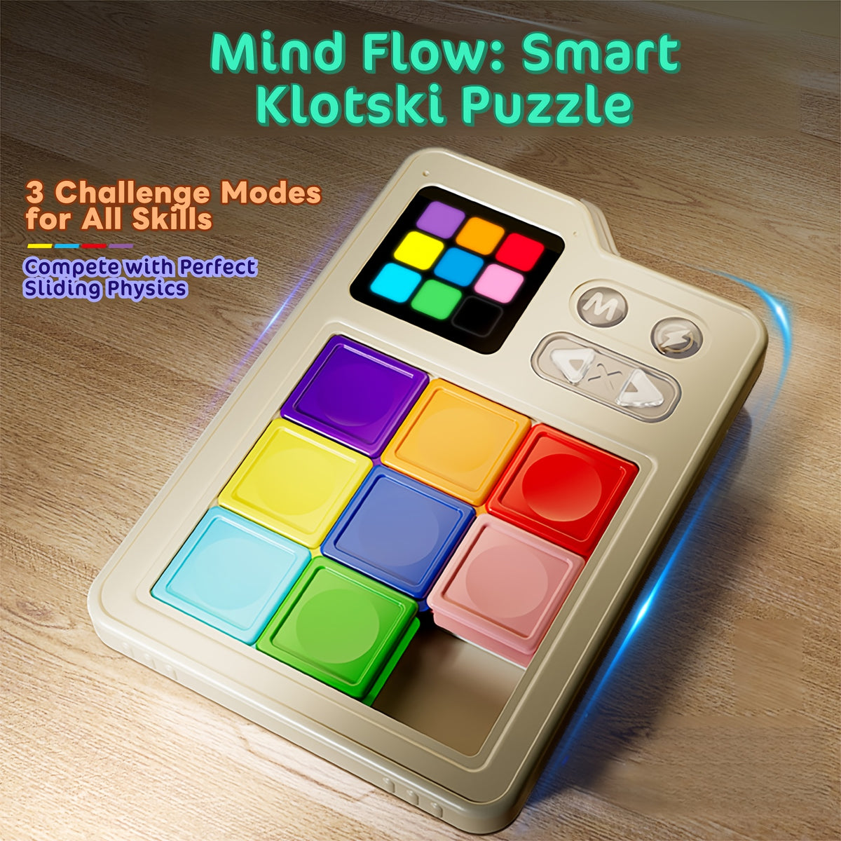 Electronic Klotski Brain Teaser Game Console Huarong Dao Puzzle Toy with Sound Effects Induction Gameboard Progressive Difficulty STEM Educational Toy Kids Adults Gift