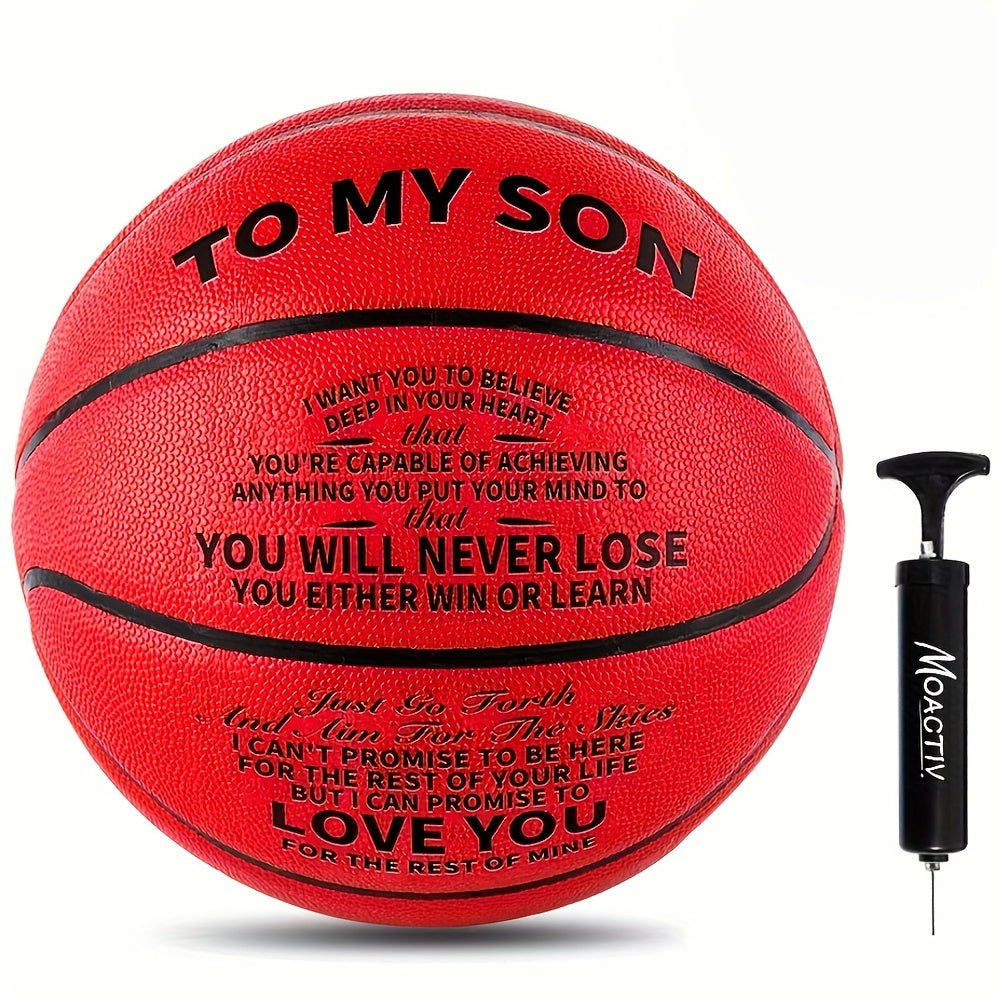 Engraved Basketball for Grandson & Son – Personalized Inspirational Size 7 Basketball with Pump, Motivational Gift for Birthday Christmas Anniversary, Blue Red Gold Black