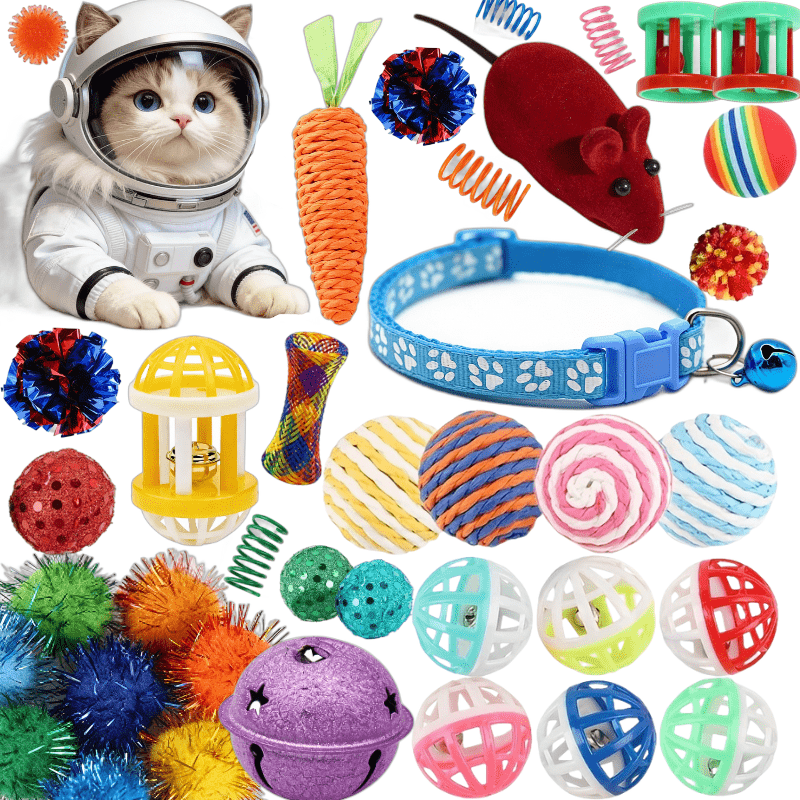 Interactive Cat Toys Set 12 or 20 Pieces – Random Style Soft Fabric & Plastic Kitten Activity Bundle, Hand-Play Motion Teaser Toys for Indoor Cats, Fun Variety Pack Perfect as a Cat Lover Gift
