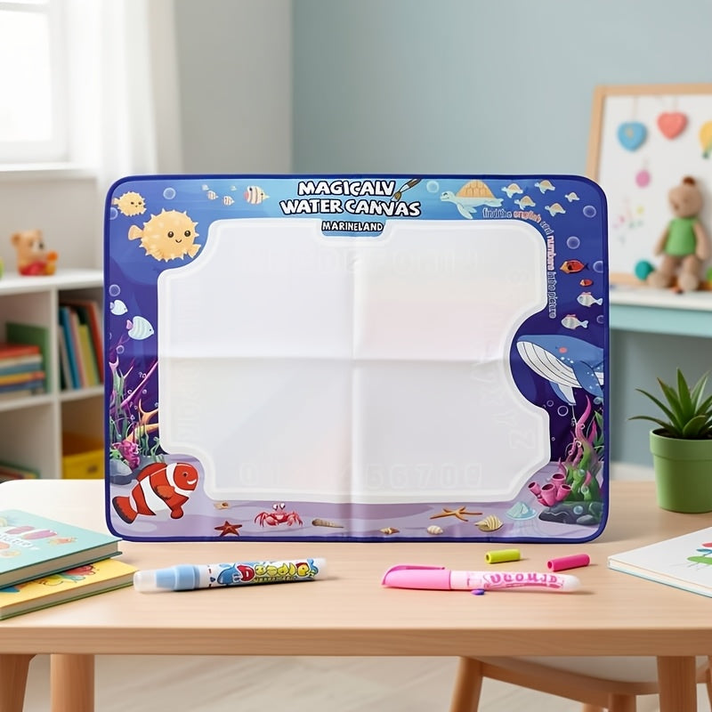 Water Drawing Doodle Mat for Kids 30x24 Inch Reusable Mess-Free Aqua Painting Canvas with Water Pens Dinosaur Ocean African Animal Theme Educational Art Toy Gift for Girls Boys Ages 3 and Up