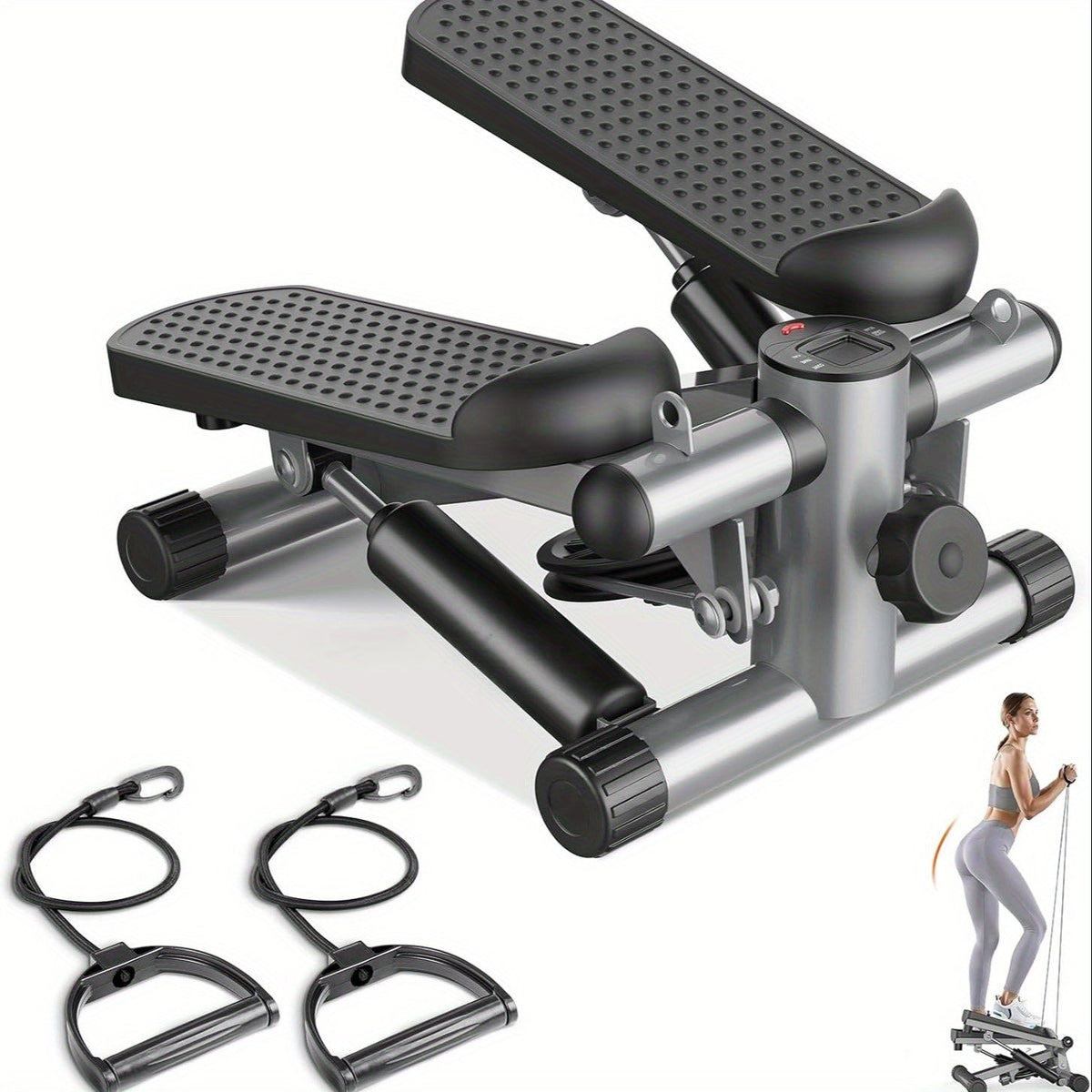 Mini Stair Stepper Exercise Machine with Resistance Bands, Compact Twist Motion Full Body Workout, 300 lbs Capacity Portable Home Gym Fitness Equipment for Weight Loss & Cardio - Black, Silver, Orange, Blue