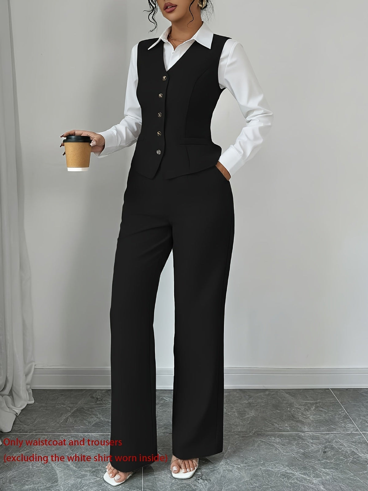 Women's 2-Piece Sleeveless Single-Button Vest & High Waist Wide Leg Pants Set – Solid Color Elegant Chic Office Casual Outfit for Spring Summer