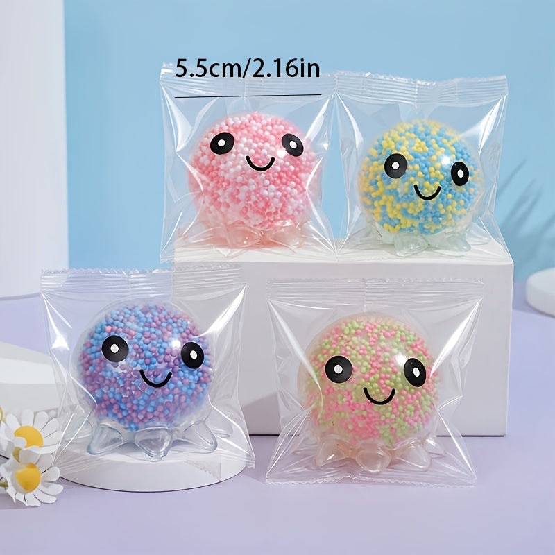 Squishy Stress Balls Octopus Shape 3 or 5 Pack Bead Filled Sensory Fidget Squeeze Toys for Kids Adults Anxiety Relief Colorful Transparent Party Favors Stocking Stuffers Halloween Christmas Gifts