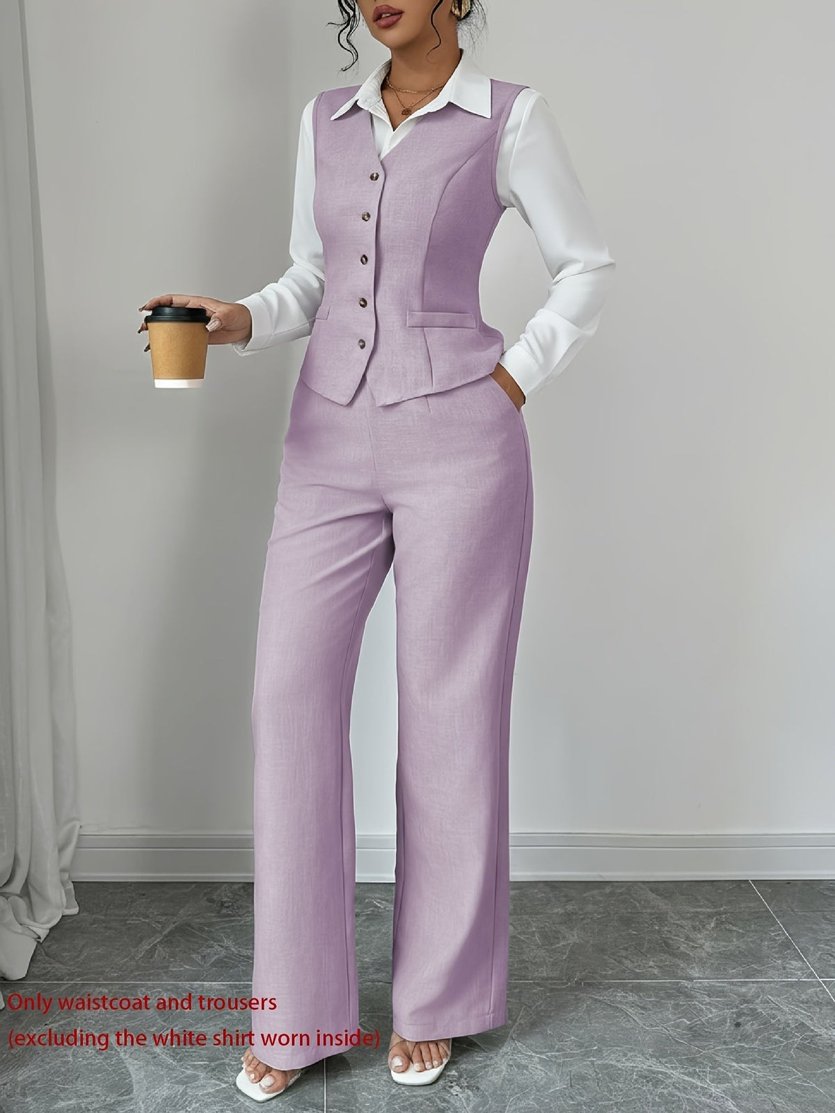 Women's 2-Piece Sleeveless Single-Button Vest & High Waist Wide Leg Pants Set – Solid Color Elegant Chic Office Casual Outfit for Spring Summer