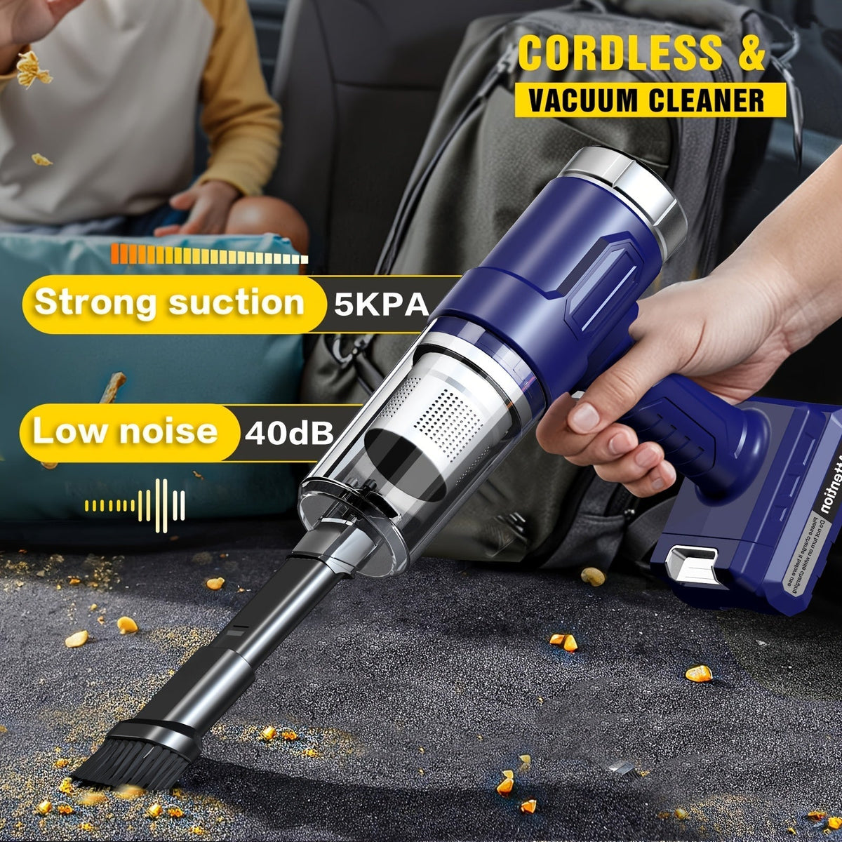 Cordless Gap Vacuum Cleaner 5KPa Strong Suction USB Rechargeable Wireless Handheld Dust Collector for Car, RV, Kitchen Gaps, Floor & Home – 2000mAh Battery, One-Click Empty, Compact Portable Design