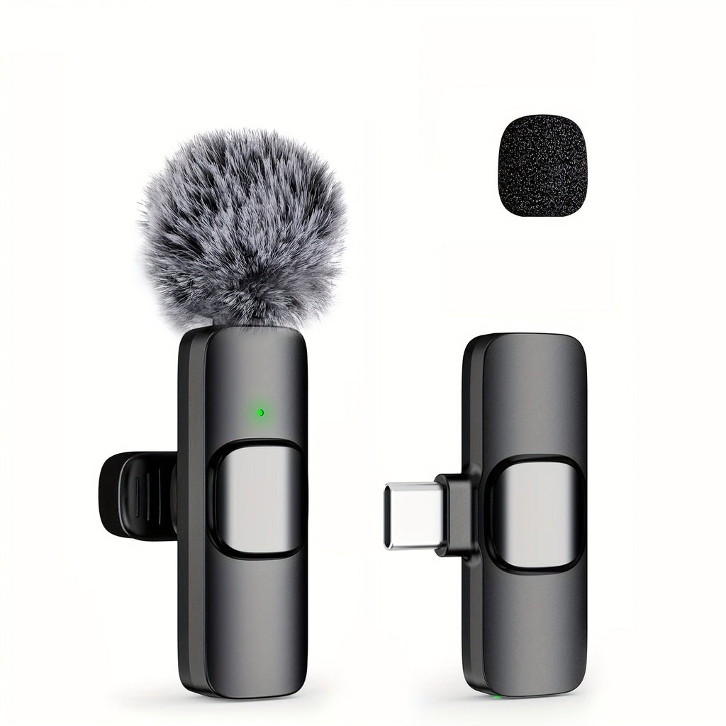 Clip-On Wireless Lavalier Microphone with 360° Omnidirectional Pickup, Noise Reduction & USB-C Rechargeable – 2-in-1 Voice Control for Streaming, Podcasts, Vlogging & Recording, Black & Pink