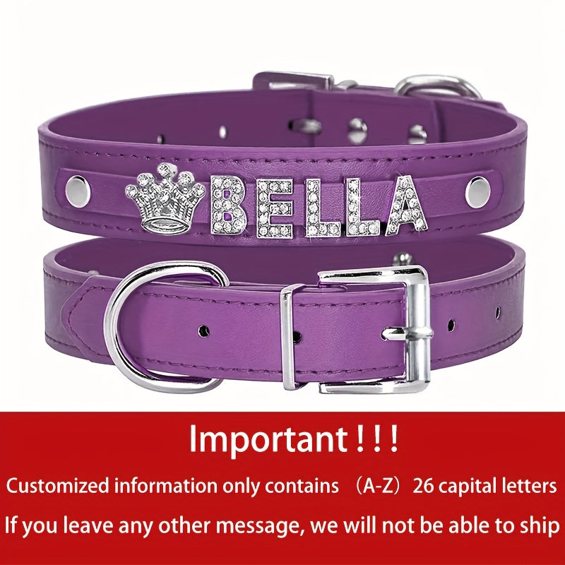 Personalized PU Leather Dog Collar with Pendant Tag - Custom ID Collar for Small Medium Large Dogs Cats XS S M L 8 Colors Stylish Pet Accessory Gift White Black Pink Blue Purple