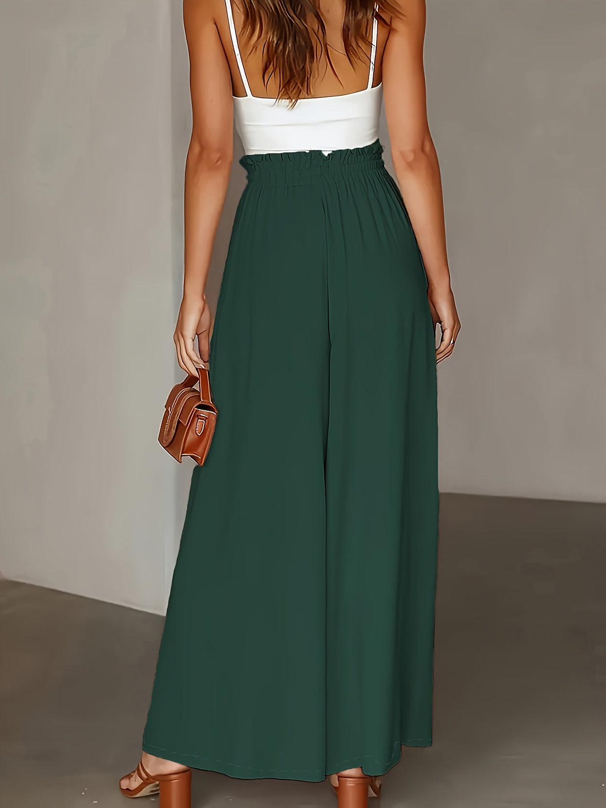 Women's High-Waist Wide-Leg Pants – Elegant Loose Fit Solid Color Flowy Trousers with Pockets for Spring Summer Office Casual