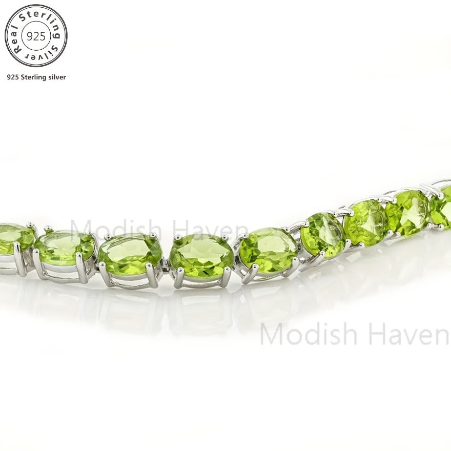 Green Peridot Tennis Bracelet for Women – 925 Sterling Silver with Sparkling Zirconia Accents, Elegant Gemstone Wrist Jewelry for Daily Wear, Birthday Mother's Day Valentine's Day Anniversary Gift for Her