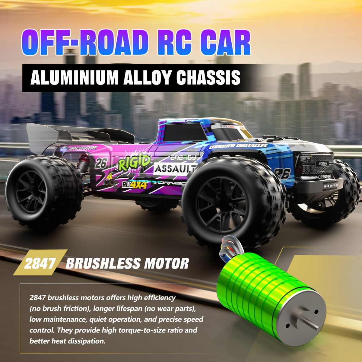 ZHUOYOU 1:12 Scale 4WD Brushless RC Car 60KM/H High Speed All-Terrain Off-Road Truck with Alloy Chassis, LED Lights, 2.4GHz & Dual Batteries – Fast RC Truck for Adults & Kids