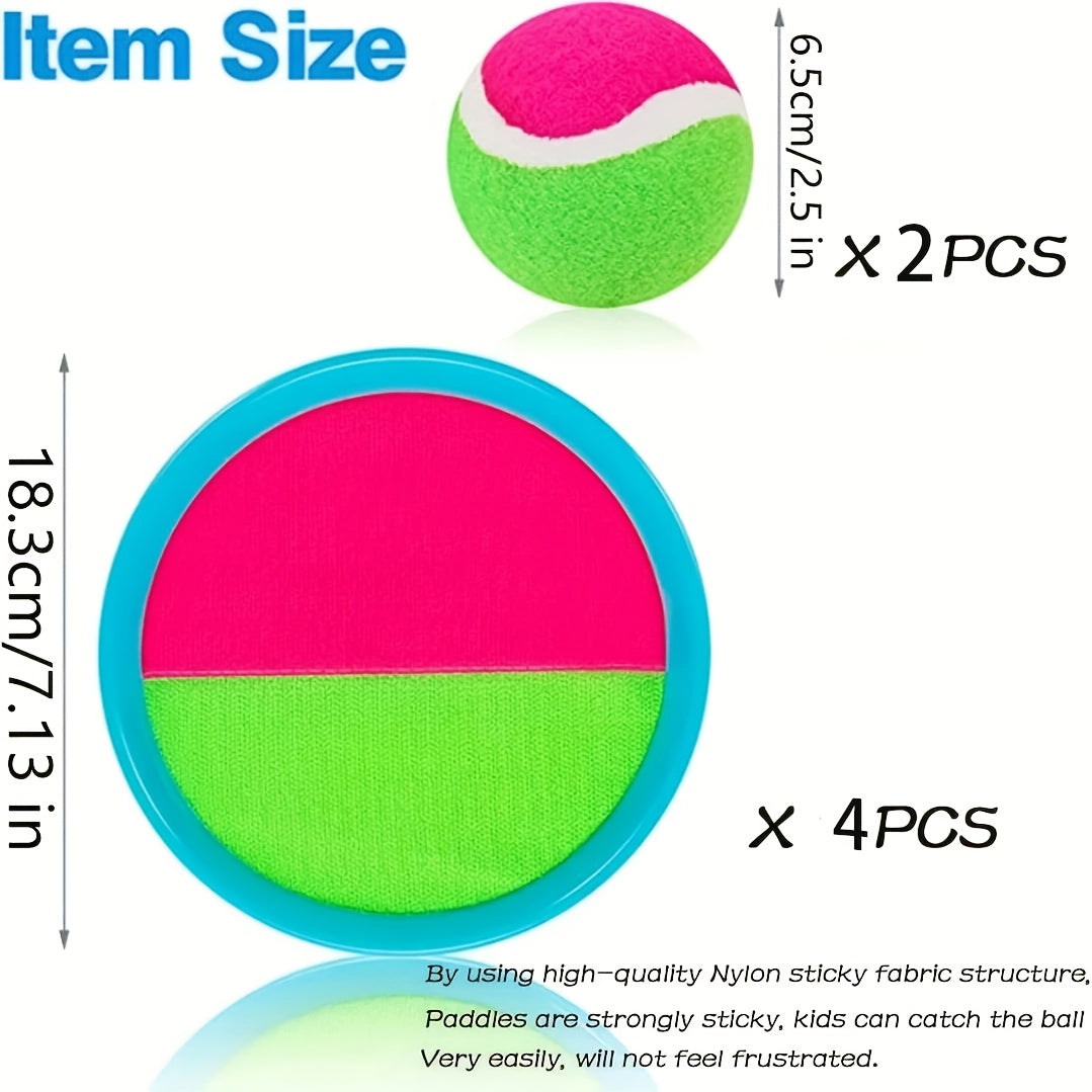 Kids Toss and Catch Ball Game Set with Rackets - 4 Rackets & 2 Balls Outdoor Backyard Beach Sport Toy for Family Fun, Durable Plastic Active Play Set for Boys Girls Ages 3+, Easter Birthday Gift