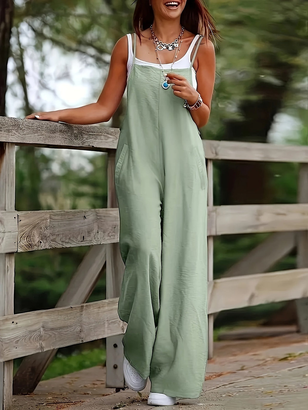Women's Wide Leg Jumpsuit Sleeveless Solid Color Romper with Pockets Boho Casual Overalls 10 Colors S-XXL