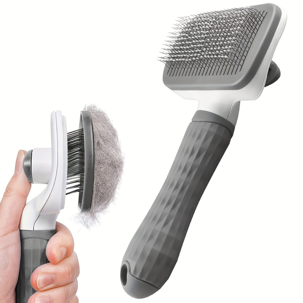 Self-Cleaning Pet Grooming Brush & Comb Set 2pcs – One-Click Hair Removal, Arc Needle De-Shedding Massage Tool for Cats and Dogs – Gentle Slicker Brush for Short Long Hair Pets