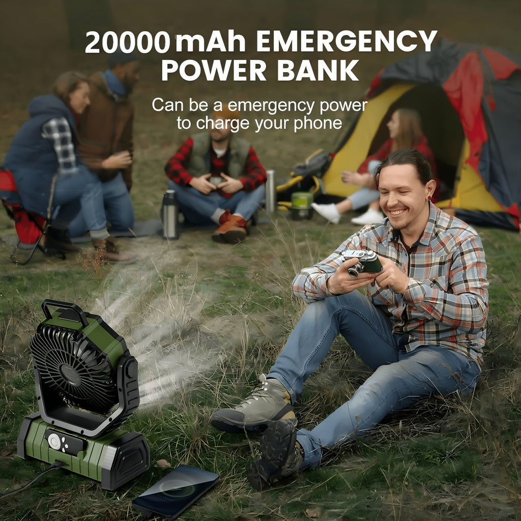 Battery Powered Camping Fan 20000mAh 59H Runtime – Rechargeable Portable Oscillating Fan with Remote, 4 Speeds, LED Light & Hook for Tent Outdoor Patio Garage Hurricane Power Outage
