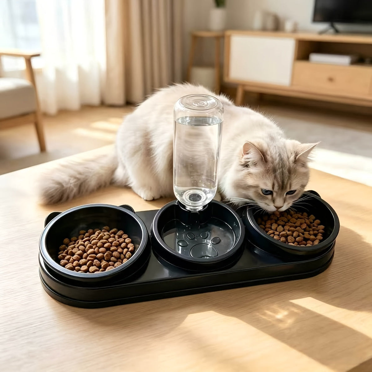 Tilted Anti-Slip Pet Feeder and Waterer Bowl Set - Ergonomic Tilt Design for Cats & Dogs, No Battery Required, Promotes Healthy Eating Posture, Easy-Clean Feeding & Drinking Station for Indoor Pets