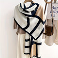 Women's Color Block Viscose Scarf & Shawl – Soft Breathable Geometric Print Windproof Sun Protection Wrap for Casual Outings Travel, Lightweight Hand-Wash Easy Care, Beige Khaki Orange
