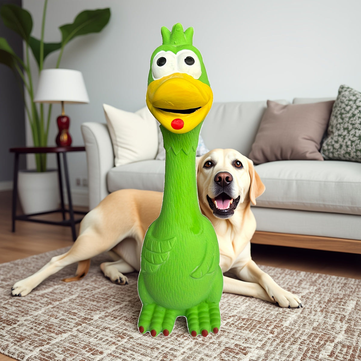 Squeaky Chicken Duck Dog Chew Toy – Durable Latex Screaming Squeaker Toy for Dogs, No Battery Needed, Teeth Grinding & Interactive Play for Puppies and Adult Dogs, Blue Duck & Green Chicken