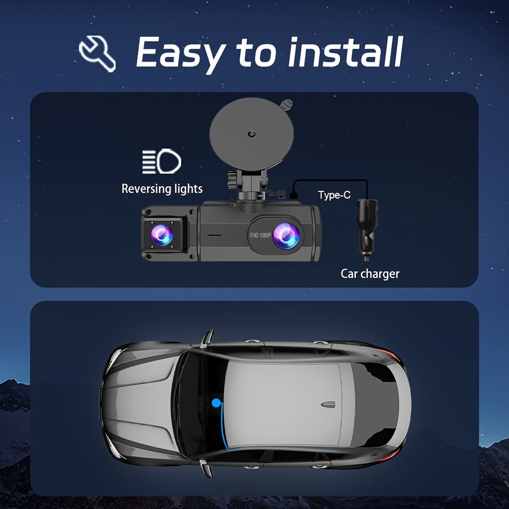 Dash Cam Front and Rear 1080P HD Dual Camera with Night Vision, 170° Wide Angle, ADAS, G-Sensor, Loop Recording, 24Hr Parking Mode, 2" IPS Screen