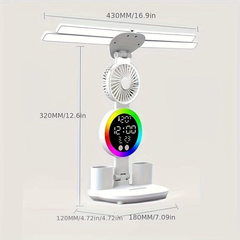 Smart Touch LED Desk Lamp with USB Port Dual-Head Dimmable Color-Changing Reading Light with Built-In Fan and Night Light Eye-Friendly for Home Office Dorm Study No Battery Required