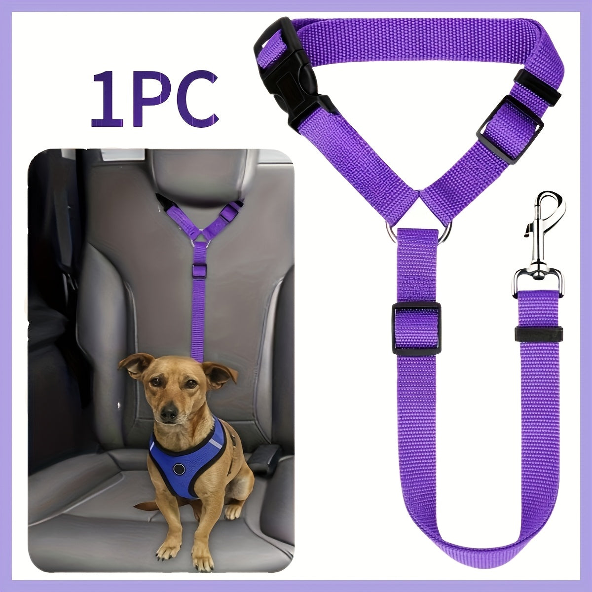 2-in-1 Pet Car Safety Harness & Adjustable Leash for Dogs – Anti-Collision Safe Driving Seatbelt, Durable Nylon, Small to Medium Dogs – Road Trip Travel Car Seat Guardian, 4 Colors