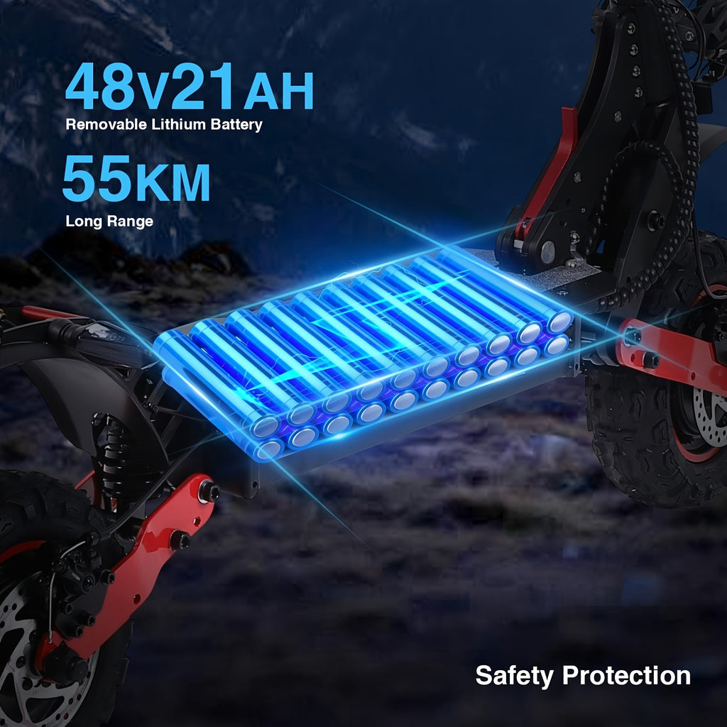 Freeboy H6 2400W Dual Motor Electric Scooter for Adults, Full Suspension 11-Inch Off-Road Tires, 48V 21Ah Long Range Battery, Double Disc Brakes, 330 Lbs Load, Foldable with LCD Screen & Dual Headlights