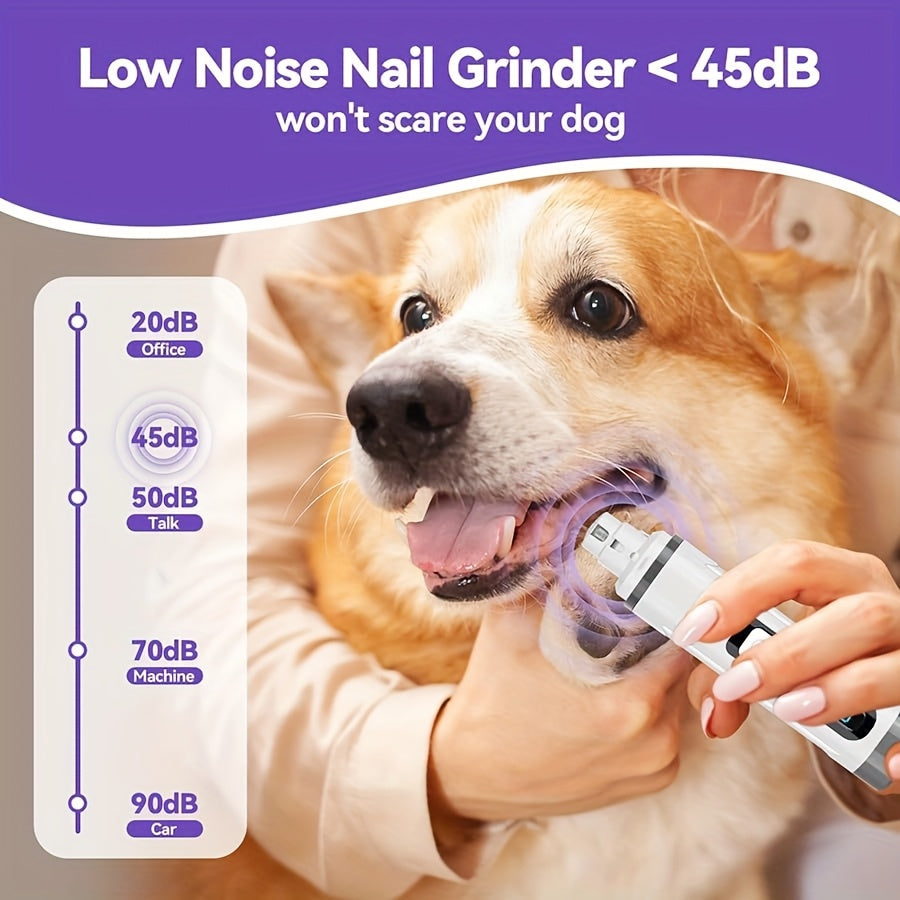 Quiet Dog Nail Grinder with LED Light – Upgraded 3-Speed Rechargeable Electric Pet Nail Trimmer & Grinder Kit, Painless Paw Grooming for Small Medium Large Dogs & Cats
