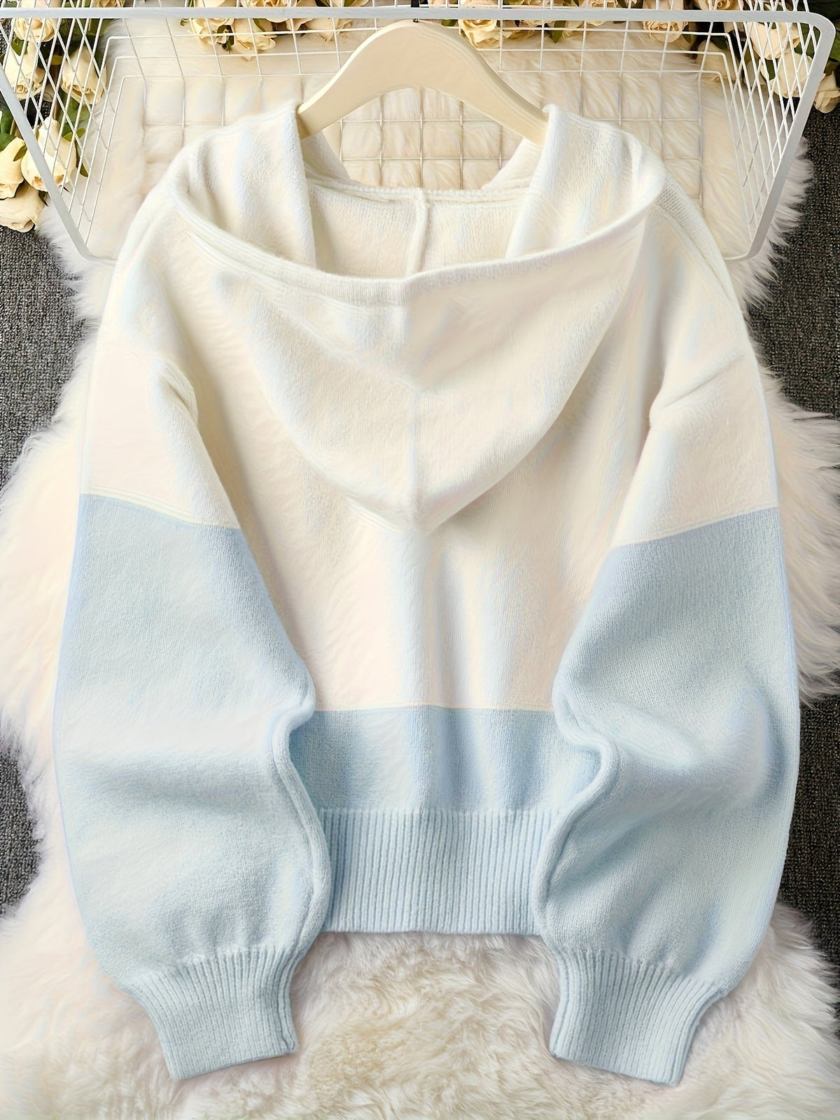 Women's Color Block Hoodie Cardigan Casual Loose Cropped – Lightweight Spring Summer Sporty Zip-Up Sweatshirt Jacket, Pastel Aesthetic Top for Daily Wear Office Parties S M L XL XXL