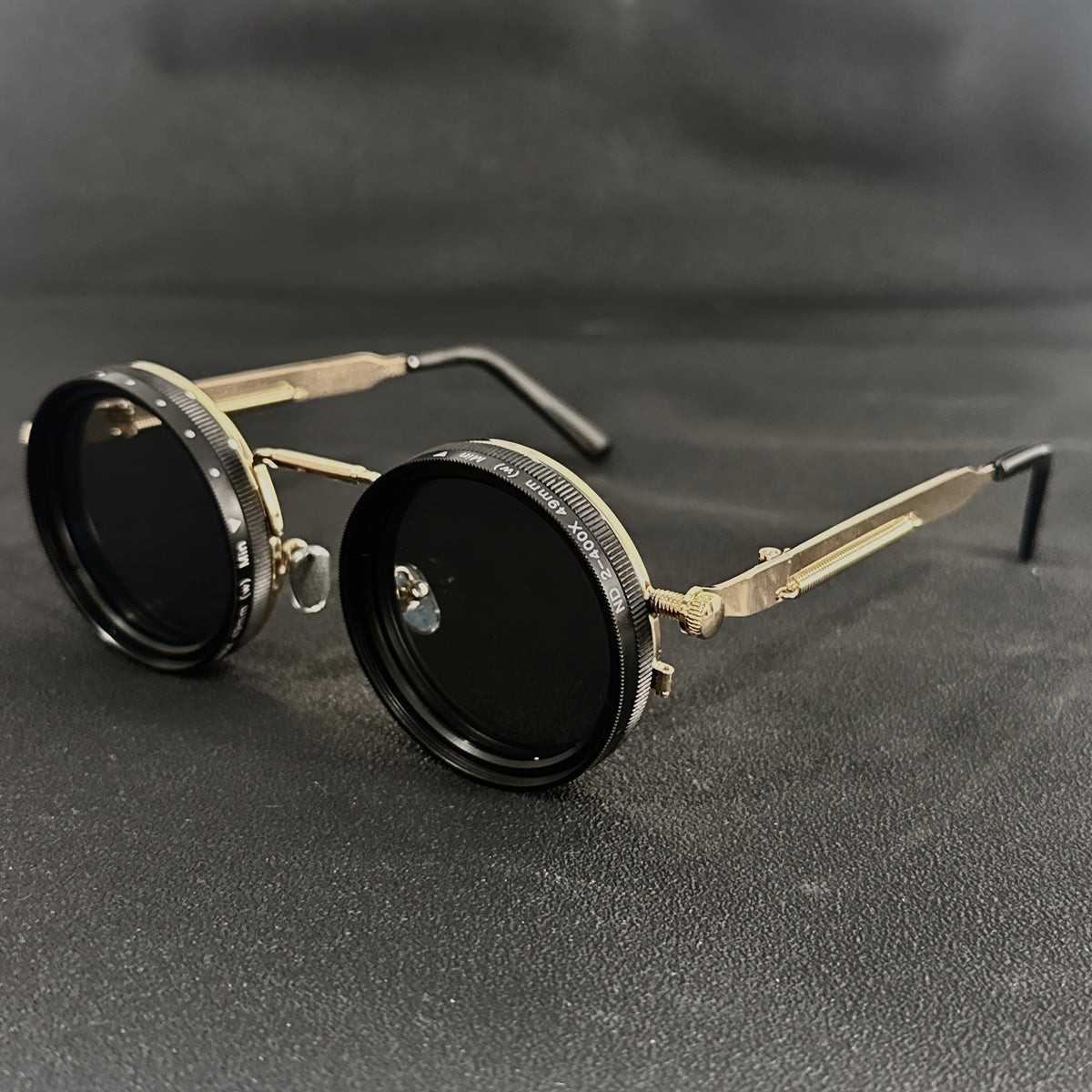 Men's Vintage Steampunk Spin Fashion Glasses – Adjustable Brightness, Alloy Frame, Black & Grey Gradient Interchangeable Lenses, Bohemian Party & Casual Eyewear Accessory