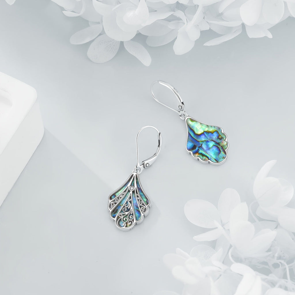 925 Sterling Silver Abalone Shell Dangle Drop Earrings for Women Boho Filigree Iridescent Statement Jewelry Gift