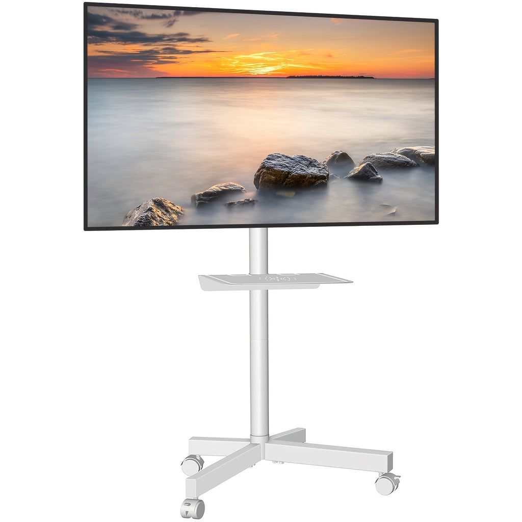 Rolling TV Stand Cart on Wheels for 23–60 Inch TVs – Height Adjustable, 88lb Capacity, VESA 400x400, Media Shelf, 360° Locking Wheels, No Wall Drilling, Mobile TV Mount