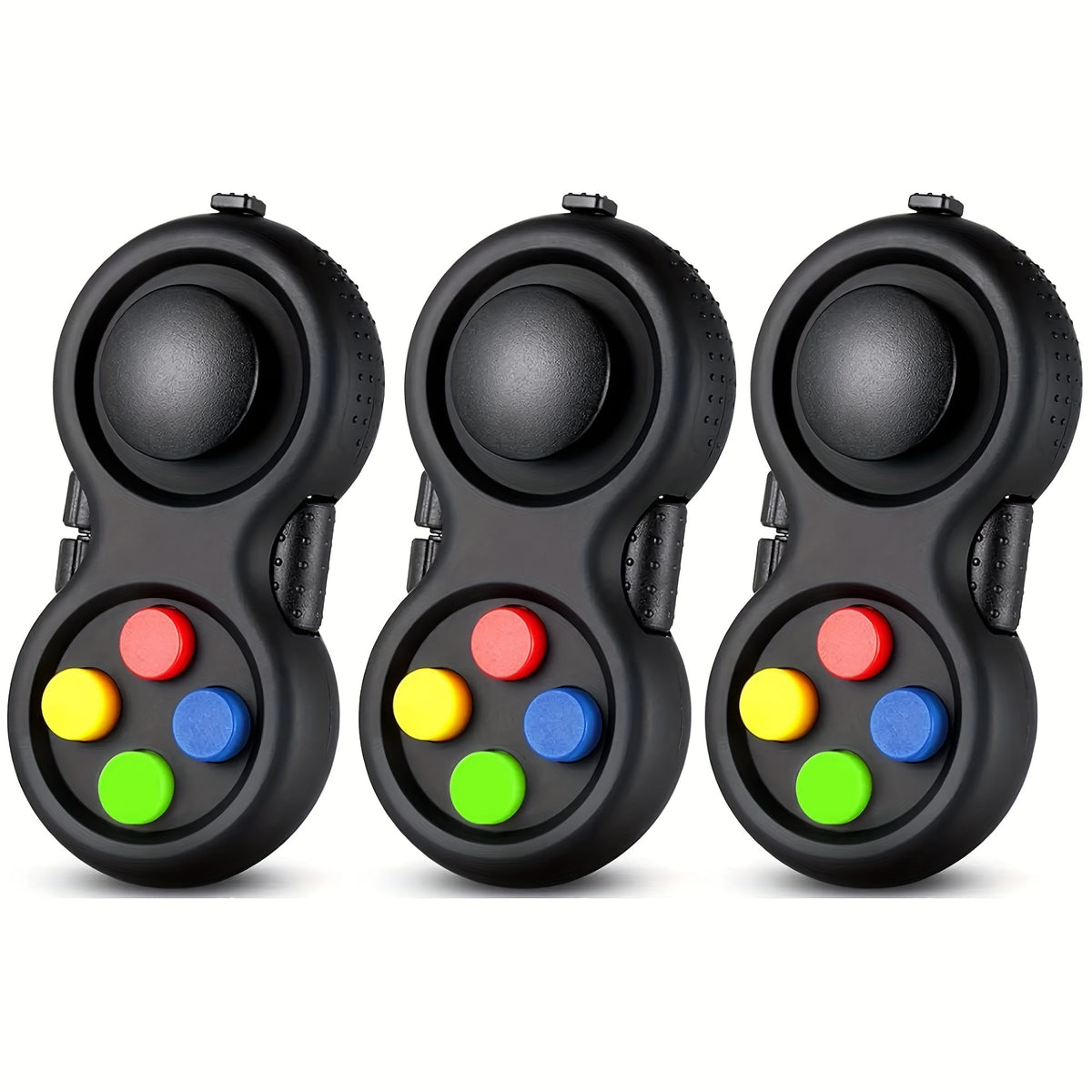 Retro Fidget Pad Controller Set of 3 - 8-in-1 Handheld Sensory Fidget Toy with Clickable Buttons, Joystick, Roller, Gears & More, Stress Relief & Focus Toy for Kids & Adults, Multiple Color Options