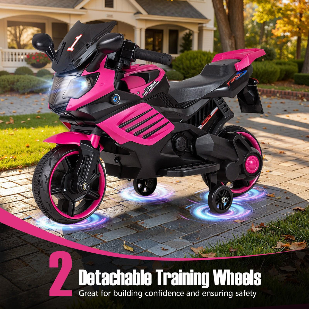6V Kids Ride On Motorcycle Electric Motorbike with Detachable Training Wheels LED Headlights Music Anti-Skid Wheels Comfortable Saddle Seat Gift for Boys Girls Ages 3 and Up Pink