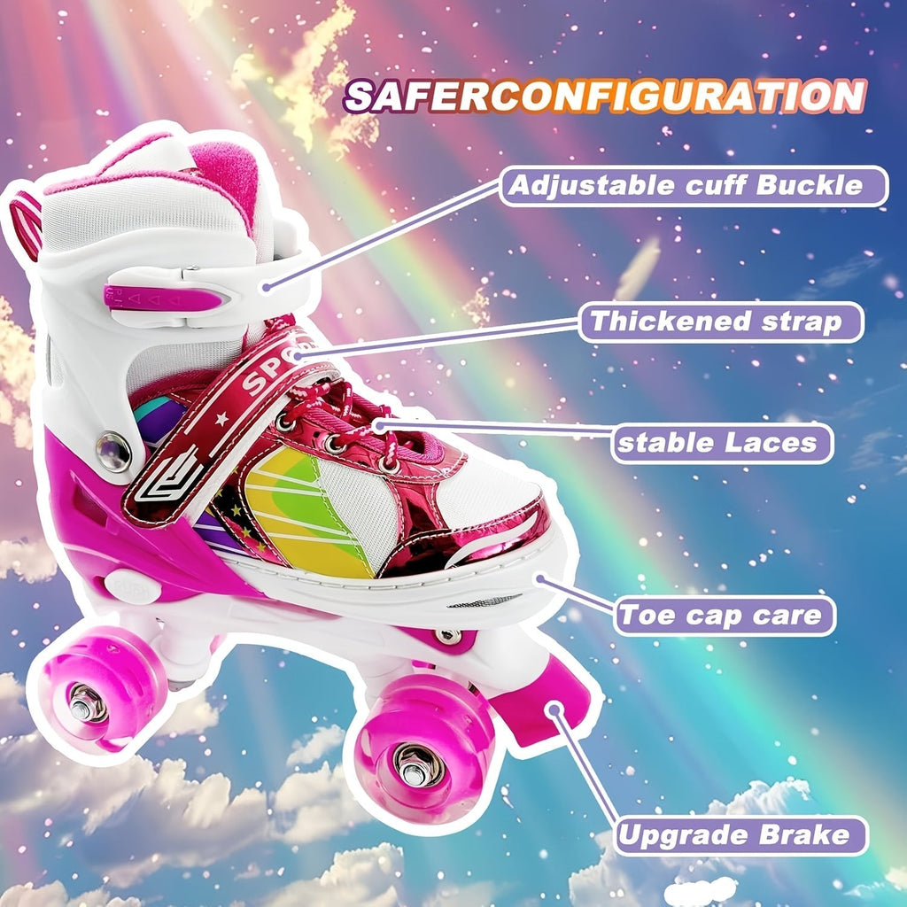 Kids Adjustable Roller Skates 3 Fit Levels Breathable Mesh Beginner Children Roller Skates 6 Colors Small Medium Large Little Kid Big Kid Youth Sizes Boys Girls Outdoor Indoor Skating