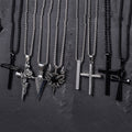 8 Pcs Men's Punk Black Necklace Set – Stainless Steel Cross Pendant Chains, Gothic Streetwear Jewelry, Cool Layering Necklaces for Men, Mixed Style Gift Set